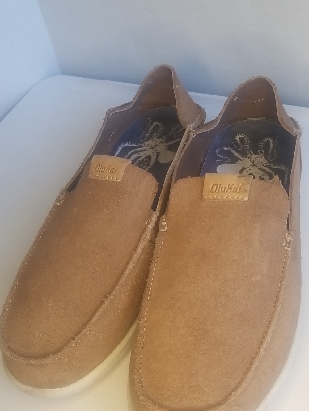 OluKai Men's Suede Slip-On Loafers in Tan Brown